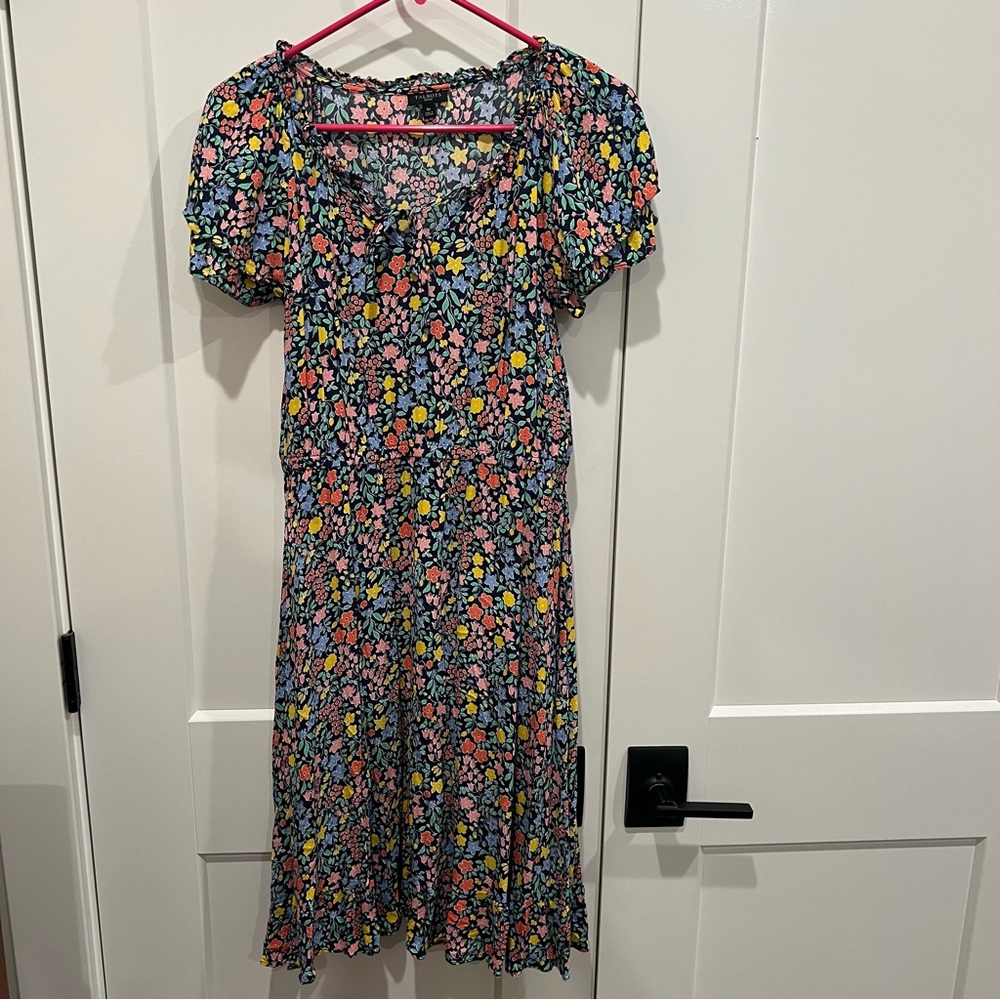 Talbots Navy Blue Colorful Floral Dress Women’s‎ Size 6 P petite